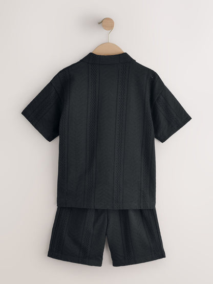 Black Button Through Jersey Shirt and Shorts Set (3-16yrs) image 7