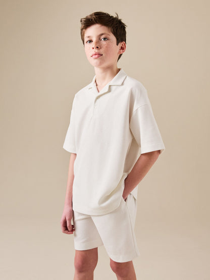 Dsiney Kidz - Ecru White Short Sleeve Textured Polo Shirt and Shorts Set (3-16yrs) image 1