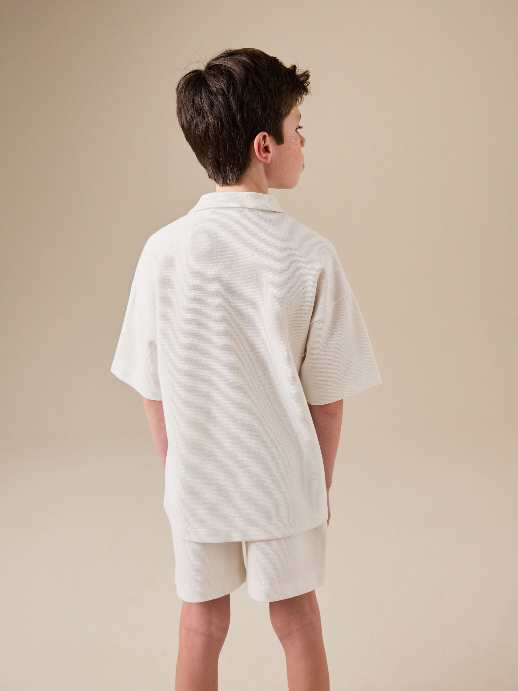 Dsiney Kidz - Ecru White Short Sleeve Textured Polo Shirt and Shorts Set (3-16yrs) image 2