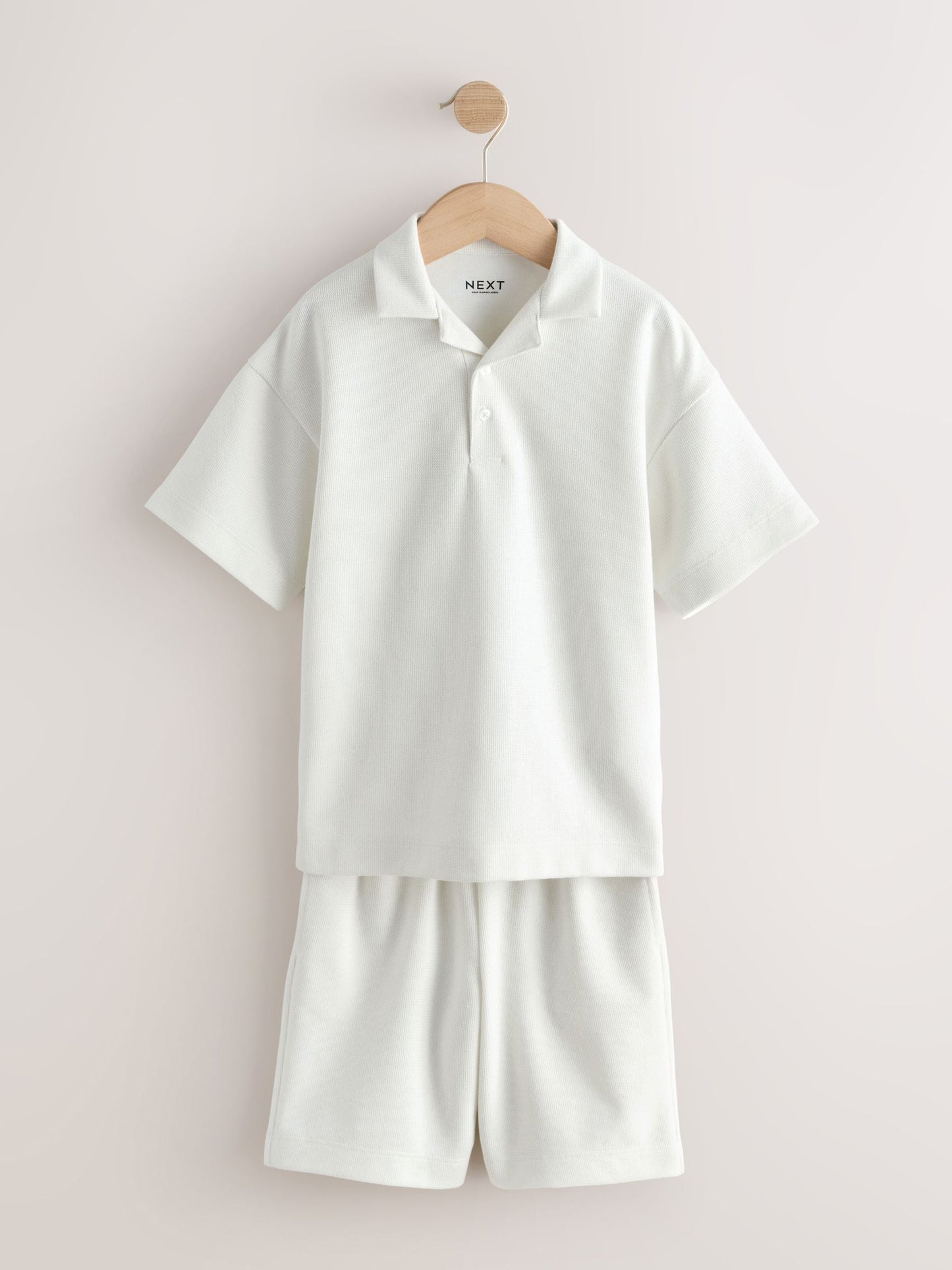 Dsiney Kidz - Ecru White Short Sleeve Textured Polo Shirt and Shorts Set (3-16yrs) image 5