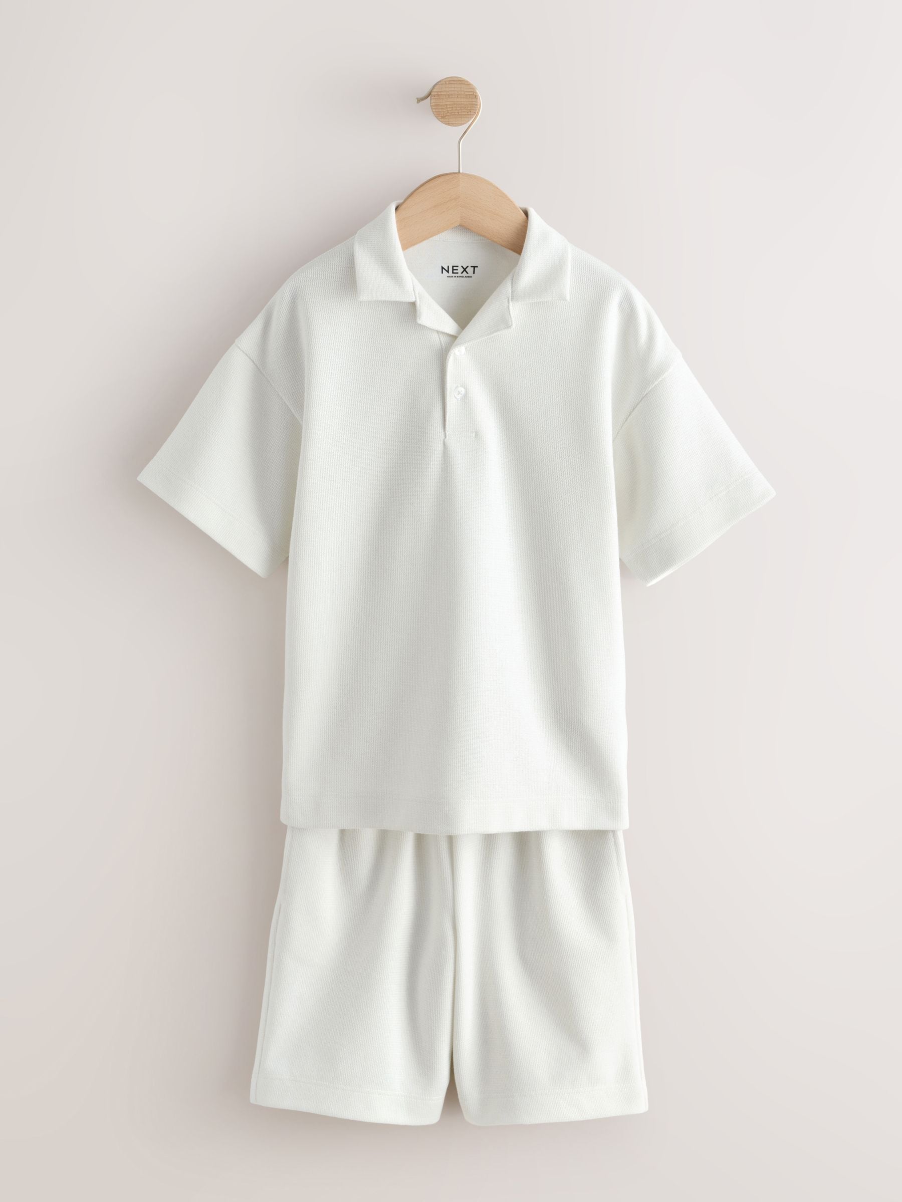 Dsiney Kidz - Ecru White Short Sleeve Textured Polo Shirt and Shorts Set (3-16yrs) image 5
