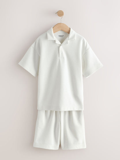 Dsiney Kidz - Ecru White Short Sleeve Textured Polo Shirt and Shorts Set (3-16yrs) image 5