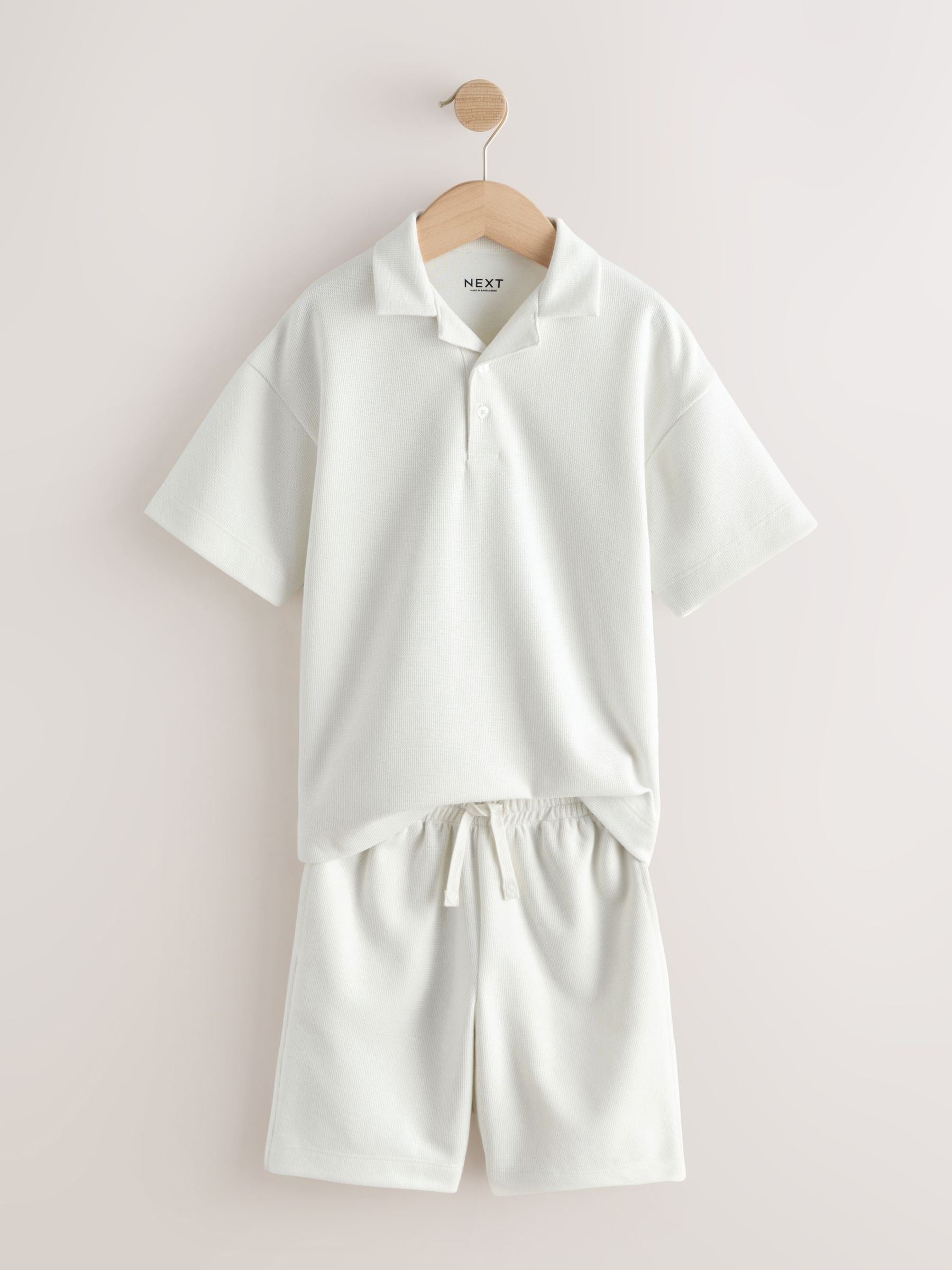 Dsiney Kidz - Ecru White Short Sleeve Textured Polo Shirt and Shorts Set (3-16yrs) image 6