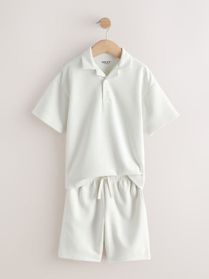Dsiney Kidz - Ecru White Short Sleeve Textured Polo Shirt and Shorts Set (3-16yrs) image 6