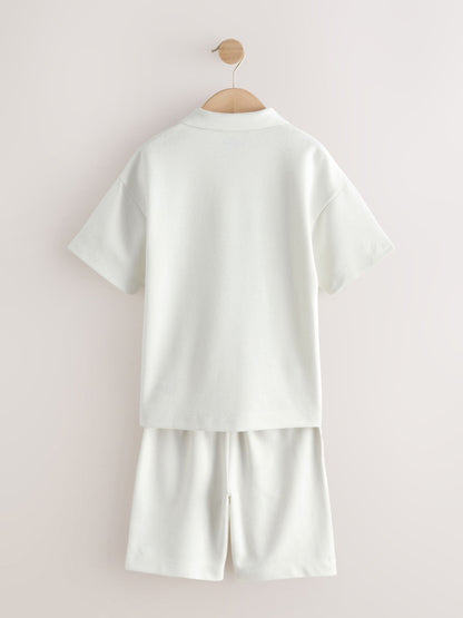 Dsiney Kidz - Ecru White Short Sleeve Textured Polo Shirt and Shorts Set (3-16yrs) image 7