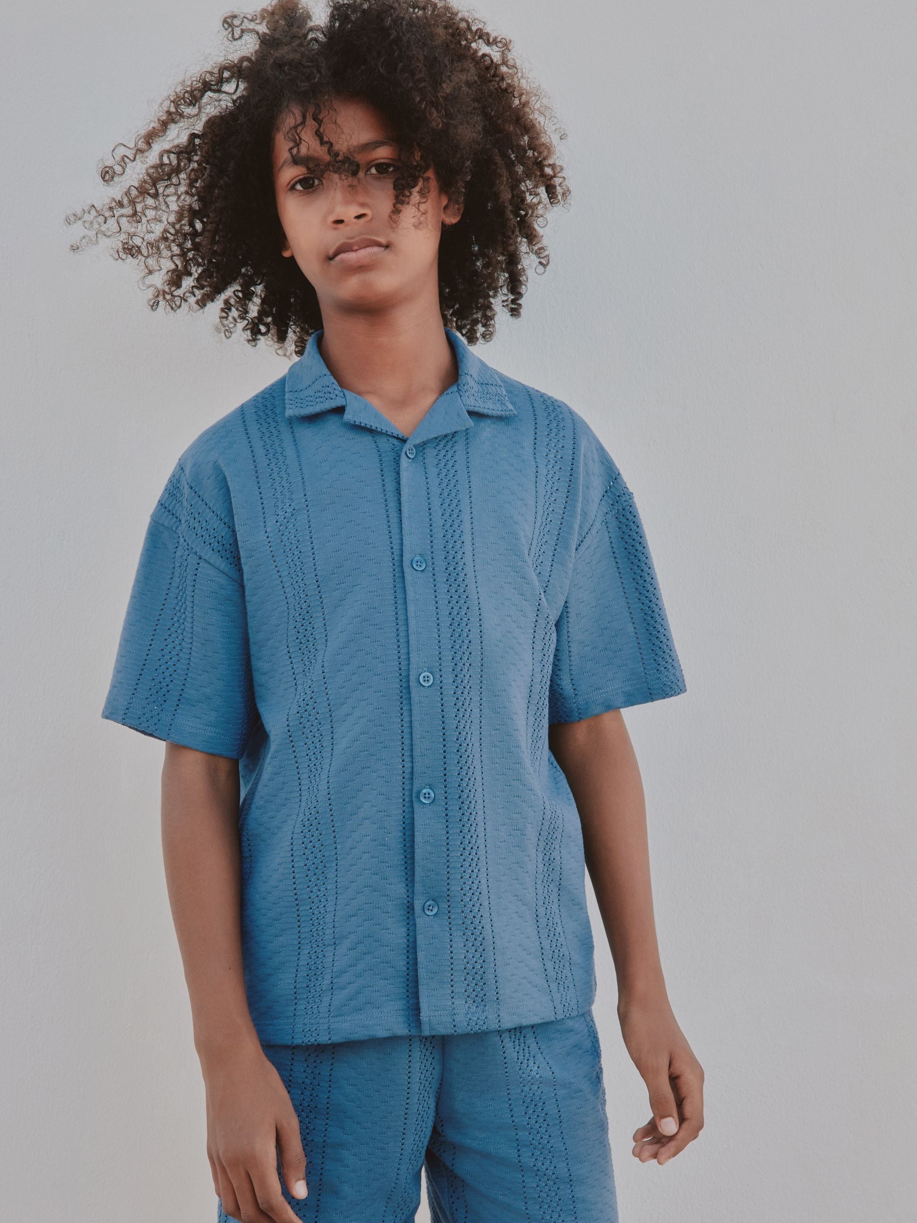 Dsiney Kidz - Blue Button Through Jersey Shirt and Shorts Set (3-16yrs) image 1