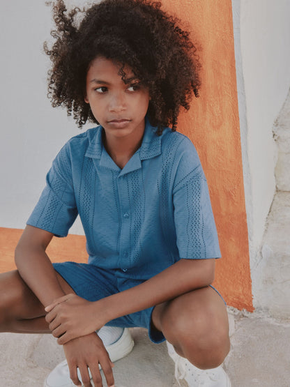 Dsiney Kidz - Blue Button Through Jersey Shirt and Shorts Set (3-16yrs) image 2
