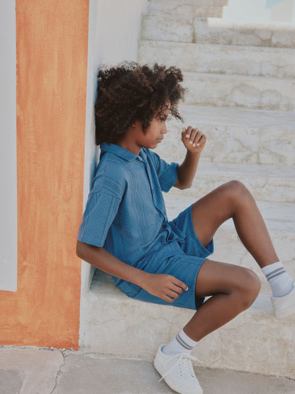Dsiney Kidz - Blue Button Through Jersey Shirt and Shorts Set (3-16yrs) image 3