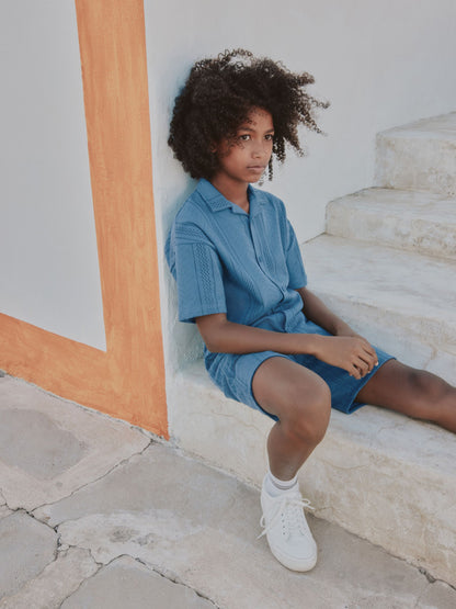 Dsiney Kidz - Blue Button Through Jersey Shirt and Shorts Set (3-16yrs) image 4