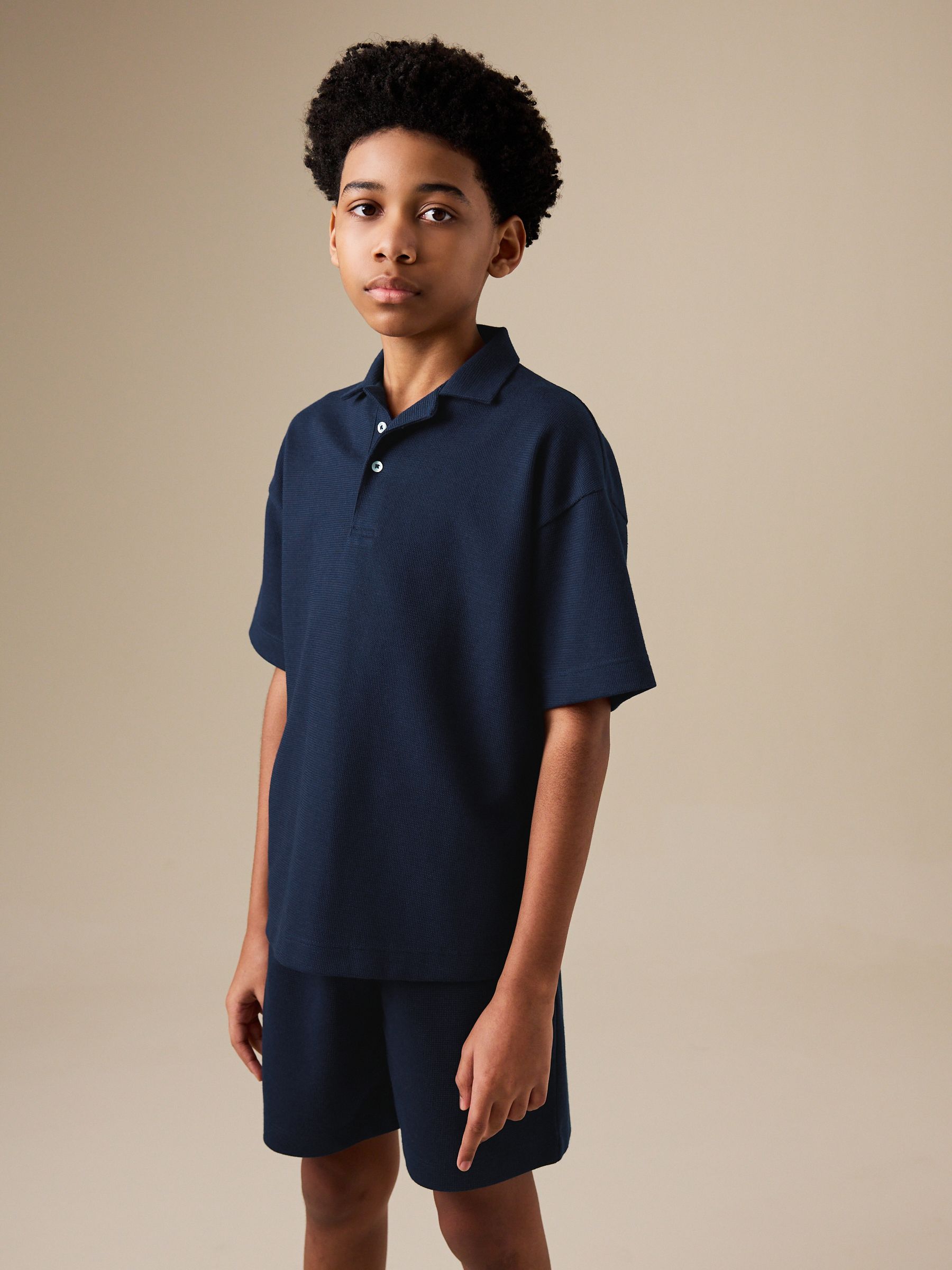 Dsiney Kidz - Navy Short Sleeve Textured Polo Shirt and Shorts Set (3-16yrs) image 1