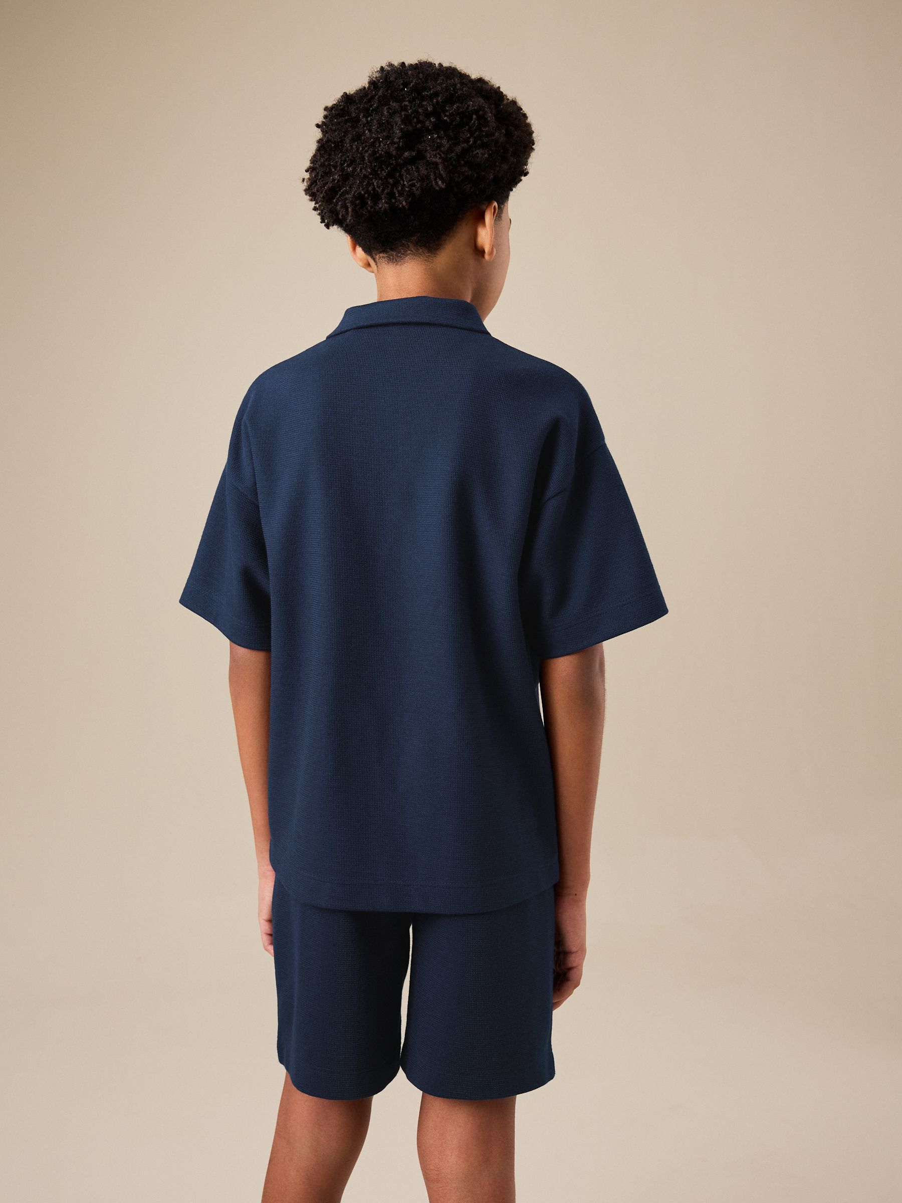 Dsiney Kidz - Navy Short Sleeve Textured Polo Shirt and Shorts Set (3-16yrs) image 2