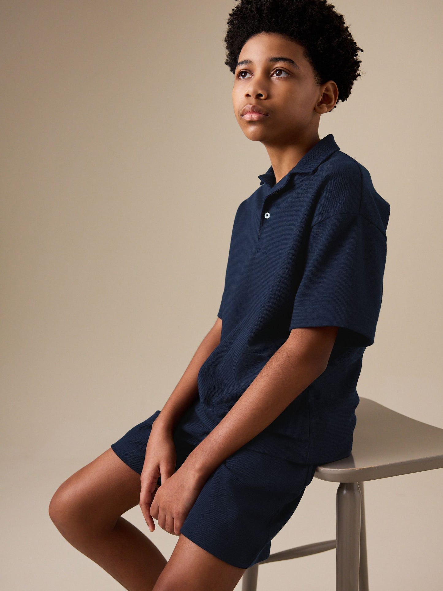 Dsiney Kidz - Navy Short Sleeve Textured Polo Shirt and Shorts Set (3-16yrs) image 3