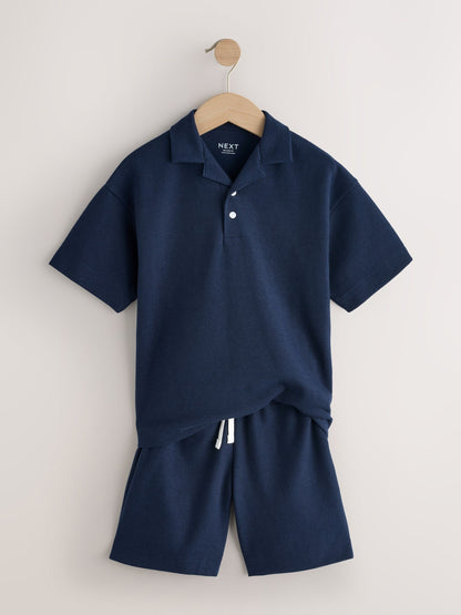 Dsiney Kidz - Navy Short Sleeve Textured Polo Shirt and Shorts Set (3-16yrs) image 6