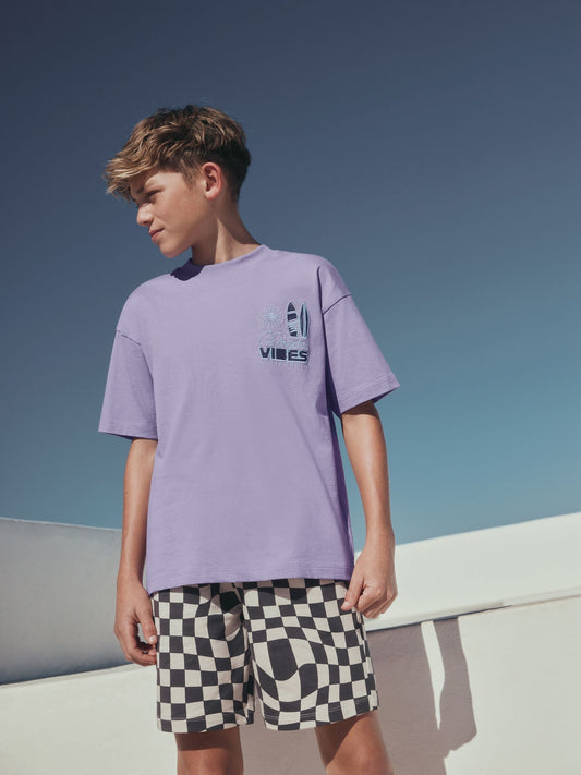 Purple Short Sleeve T-Shirt and Shorts Set (3-16yrs) image 1