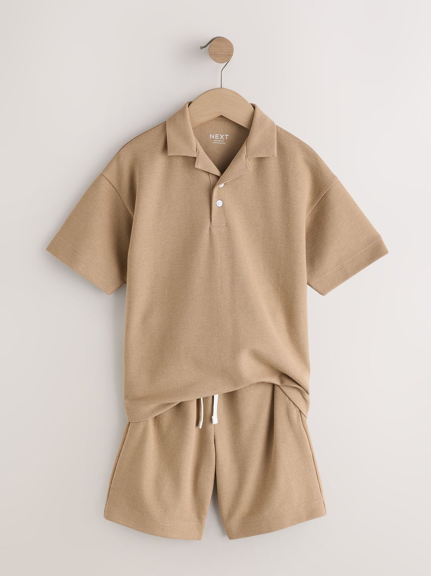 Dsiney Kidz - Tan Brown Short Sleeve Textured Polo Shirt and Shorts Set (3-16yrs) image 6