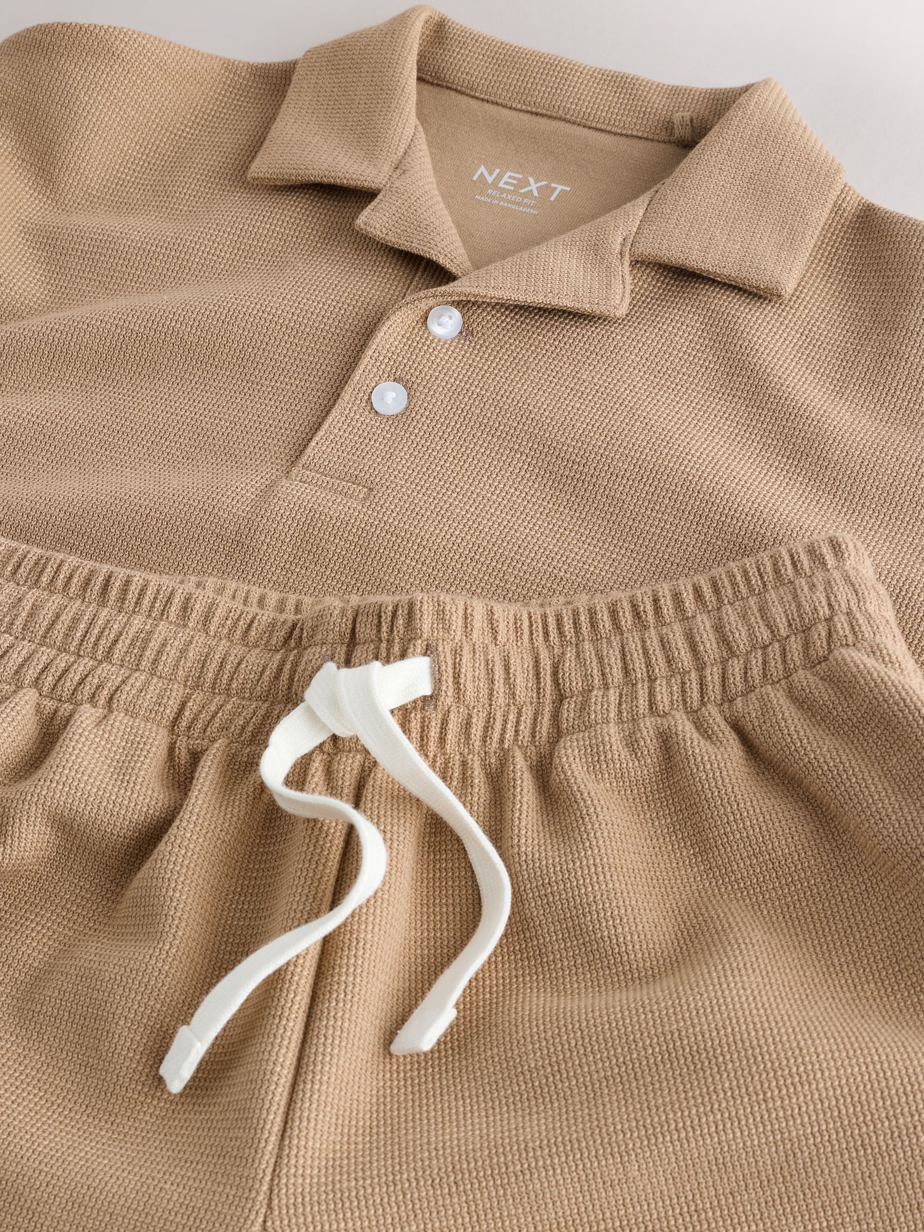 Dsiney Kidz - Tan Brown Short Sleeve Textured Polo Shirt and Shorts Set (3-16yrs) image 7