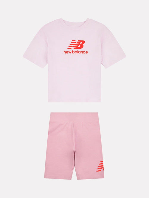 Dsiney Kidz - New Balance Baby Pink Stacked Logo T-Shirt and Cycle Shorts Set image 1