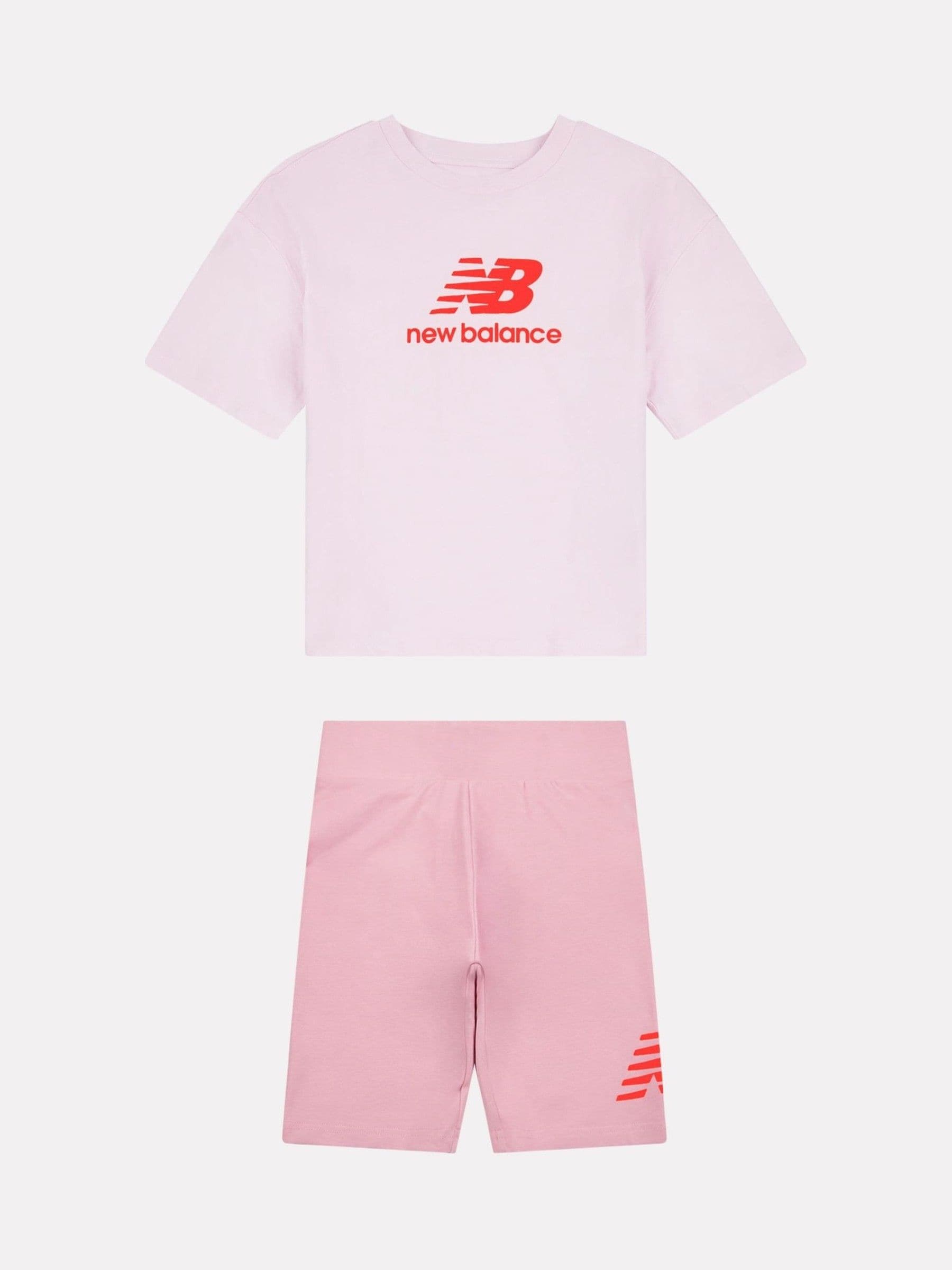 Dsiney Kidz - New Balance Baby Pink Stacked Logo T-Shirt and Cycle Shorts Set image 1
