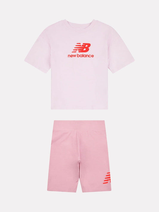 Dsiney Kidz - New Balance Baby Pink Stacked Logo T-Shirt and Cycle Shorts Set image 1
