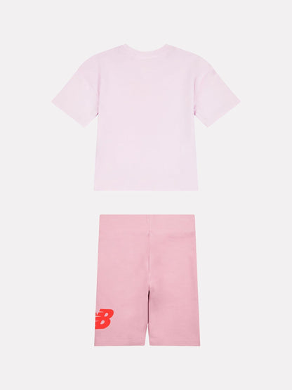 Dsiney Kidz - New Balance Baby Pink Stacked Logo T-Shirt and Cycle Shorts Set image 2