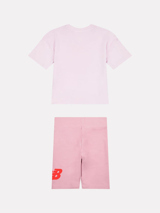 Dsiney Kidz - New Balance Baby Pink Stacked Logo T-Shirt and Cycle Shorts Set image 2