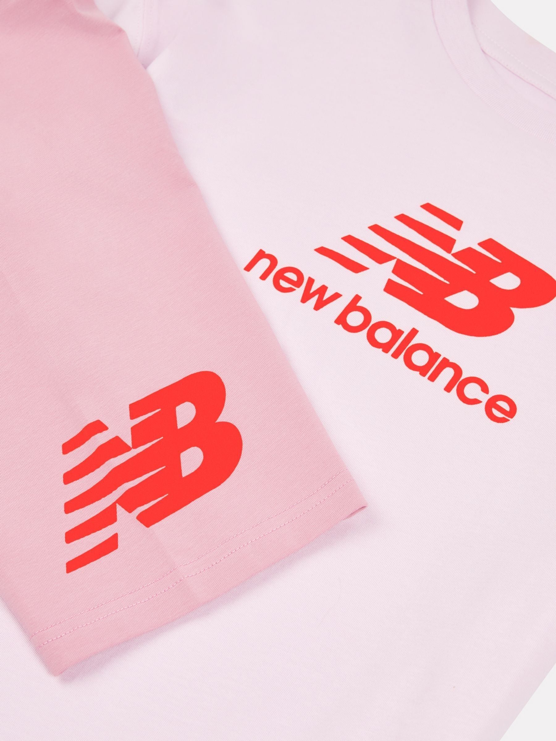Dsiney Kidz - New Balance Baby Pink Stacked Logo T-Shirt and Cycle Shorts Set image 3