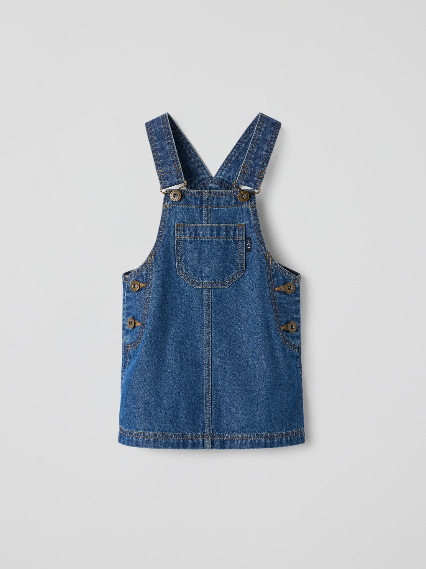 Polarn O. Pyret Blue Cotton Denim Dungaree Dress image 3