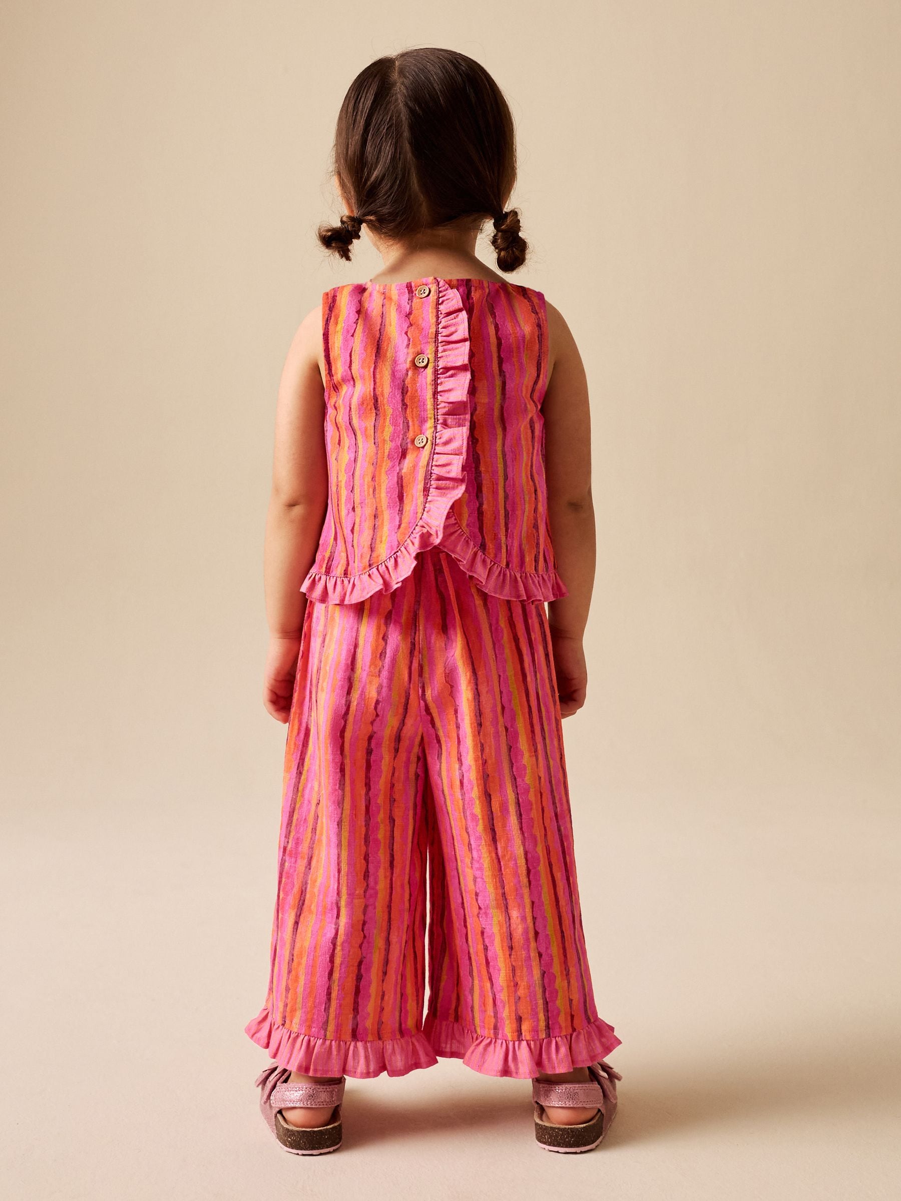 Pink/ Orange Stripe / Crochet Flowers Top & Trousers Set (3mths-7yrs) image 3