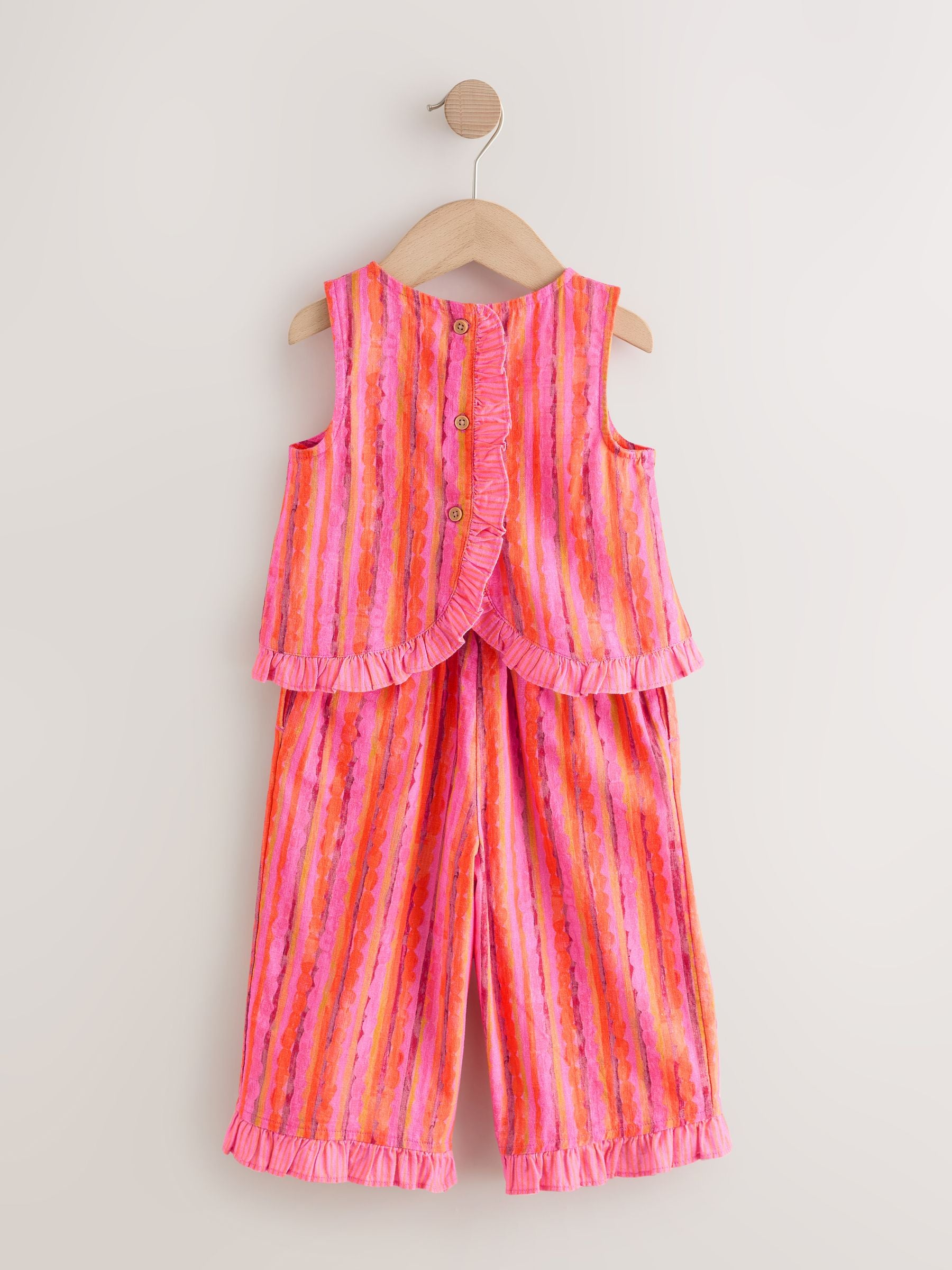 Pink/ Orange Stripe / Crochet Flowers Top & Trousers Set (3mths-7yrs) image 7