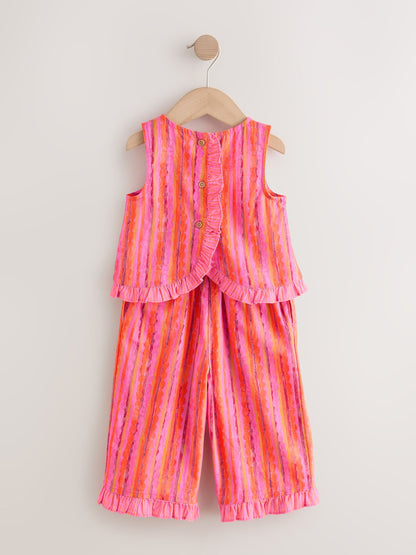 Pink/ Orange Stripe / Crochet Flowers Top & Trousers Set (3mths-7yrs) image 7