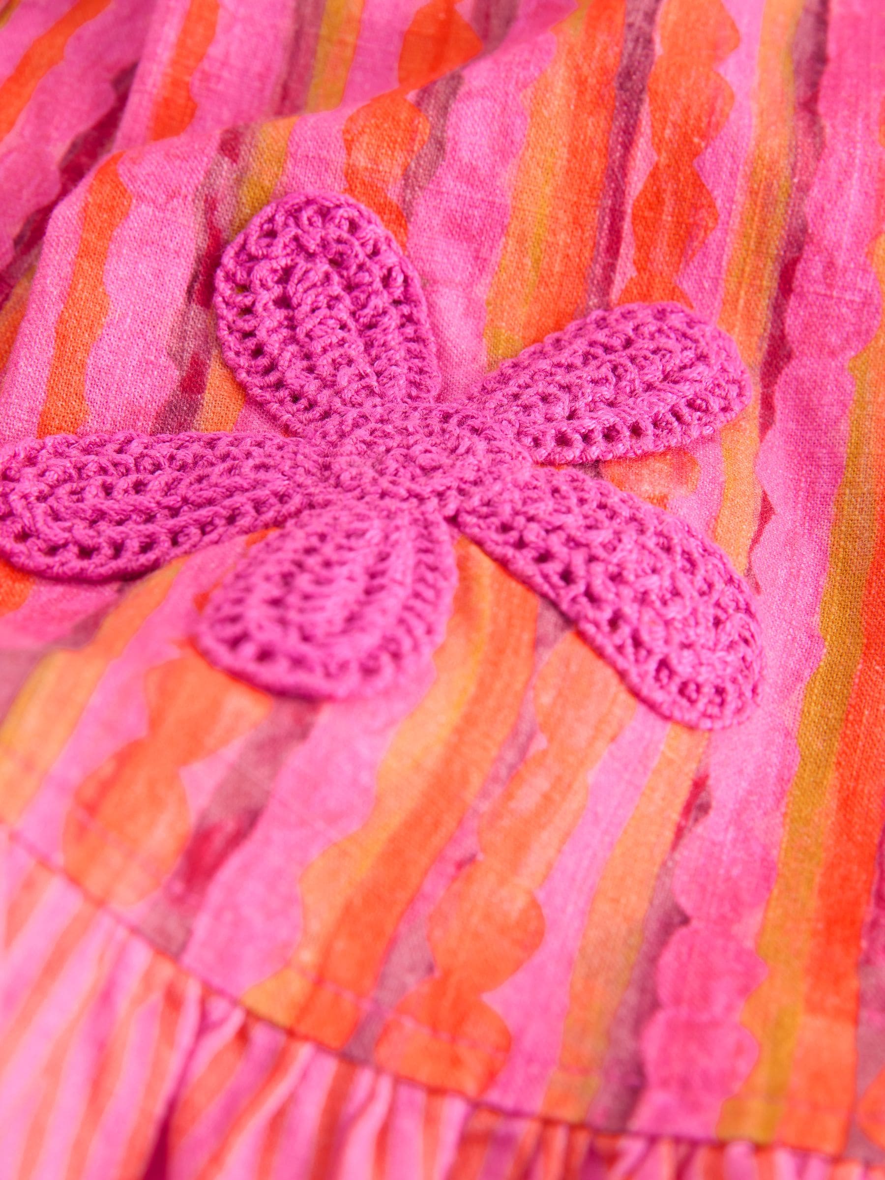 Pink/ Orange Stripe / Crochet Flowers Top & Trousers Set (3mths-7yrs) image 9