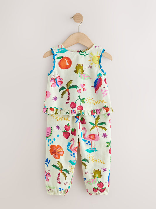 Bright Summer Tropical Print Top & Cuffed Trousers Set (3mths-7yrs) image 1