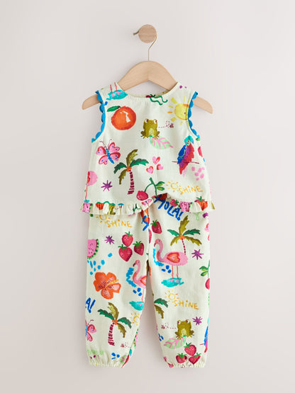 Bright Summer Tropical Print Top & Cuffed Trousers Set (3mths-7yrs) image 7