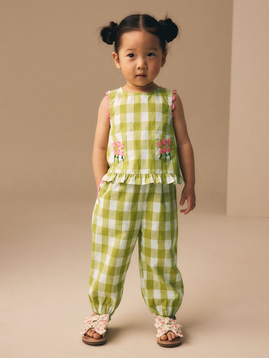 Olive Green Gingham Top & Cuffed Trousers Set (3mths-7yrs) image 1