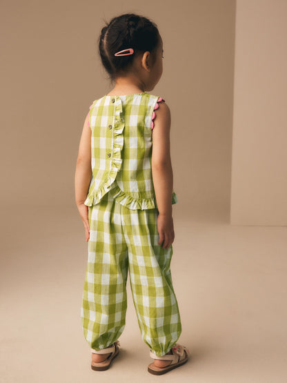 Olive Green Gingham Top & Cuffed Trousers Set (3mths-7yrs) image 2
