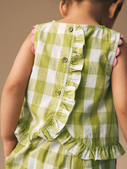 Olive Green Gingham Top & Cuffed Trousers Set (3mths-7yrs) image 3