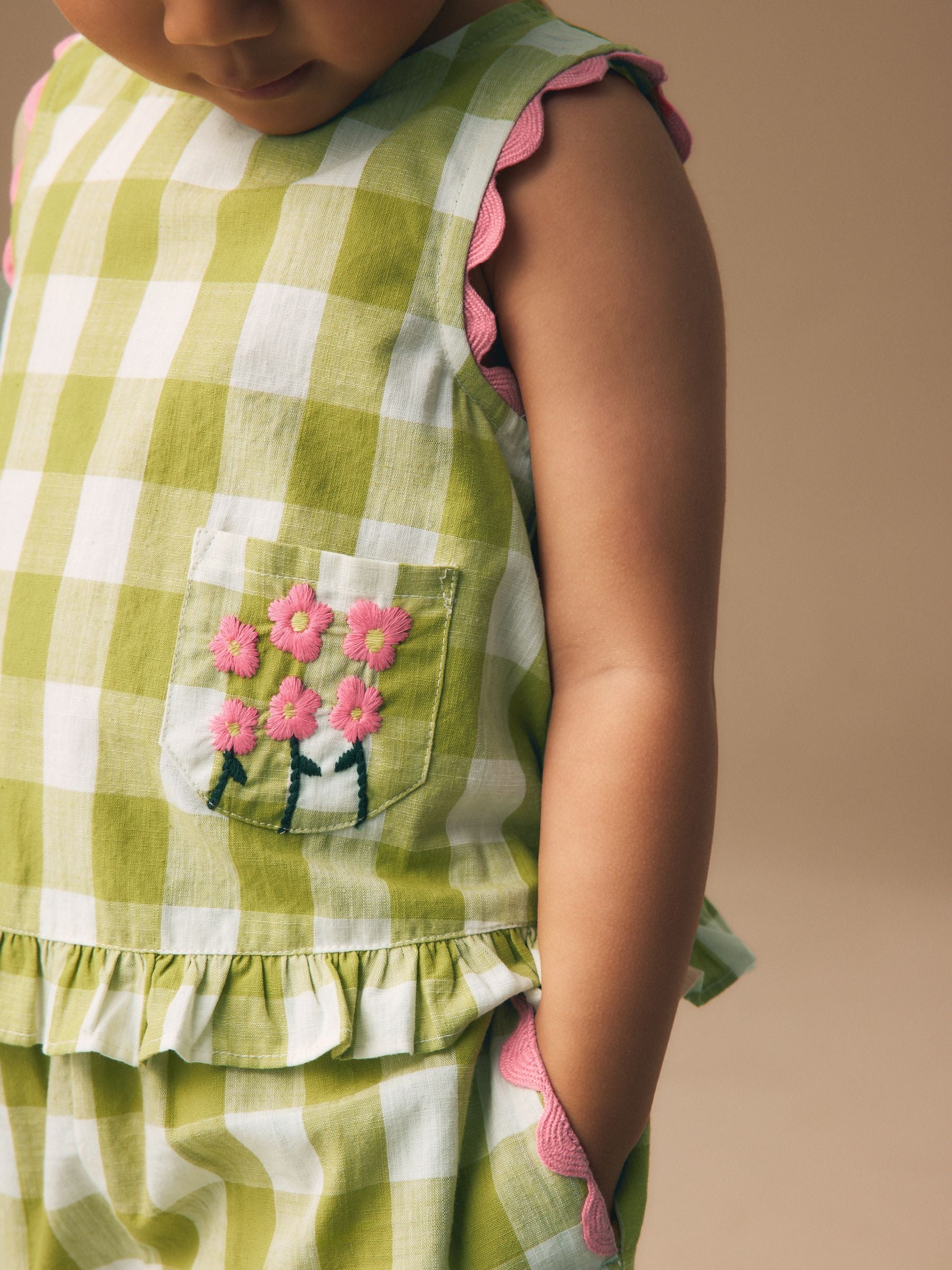 Olive Green Gingham Top & Cuffed Trousers Set (3mths-7yrs) image 4