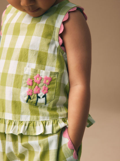 Olive Green Gingham Top & Cuffed Trousers Set (3mths-7yrs) image 4