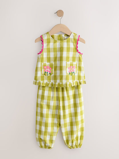 Olive Green Gingham Top & Cuffed Trousers Set (3mths-7yrs) image 5