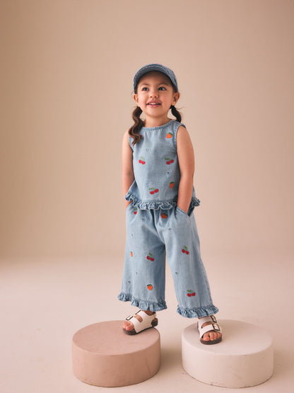 Fruit Embroidered Denim Top & Trousers Set (3mths-7yrs) image 1