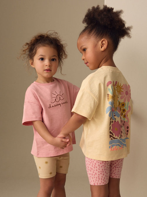 Pink/Yellow Top & Cycle Shorts Set 2 Pack (3mths-7yrs) image 1