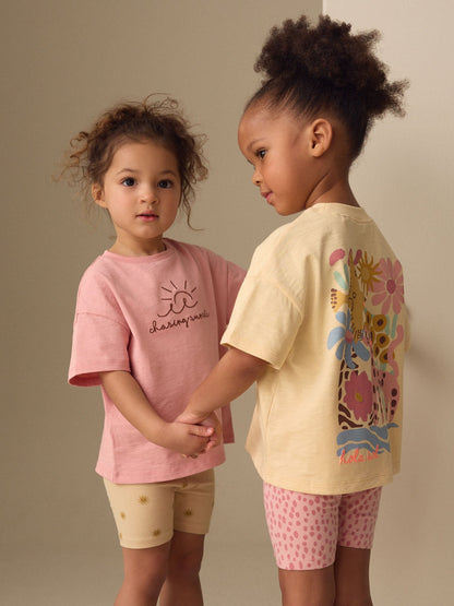 Pink/Yellow Top & Cycle Shorts Set 2 Pack (3mths-7yrs) image 1