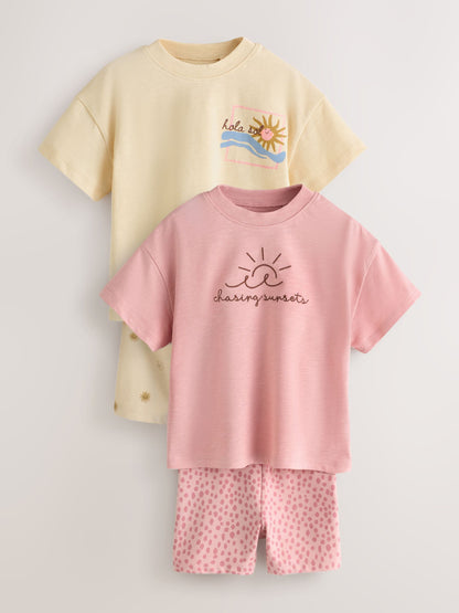Pink/Yellow Top & Cycle Shorts Set 2 Pack (3mths-7yrs) image 5