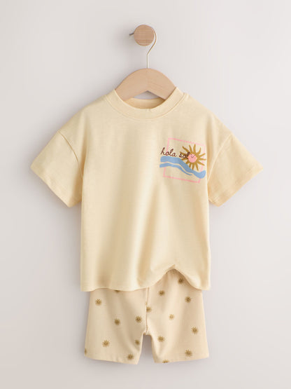 Pink/Yellow Top & Cycle Shorts Set 2 Pack (3mths-7yrs) image 8