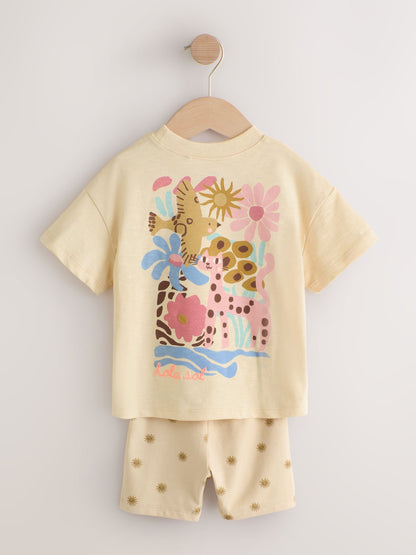 Pink/Yellow Top & Cycle Shorts Set 2 Pack (3mths-7yrs) image 9