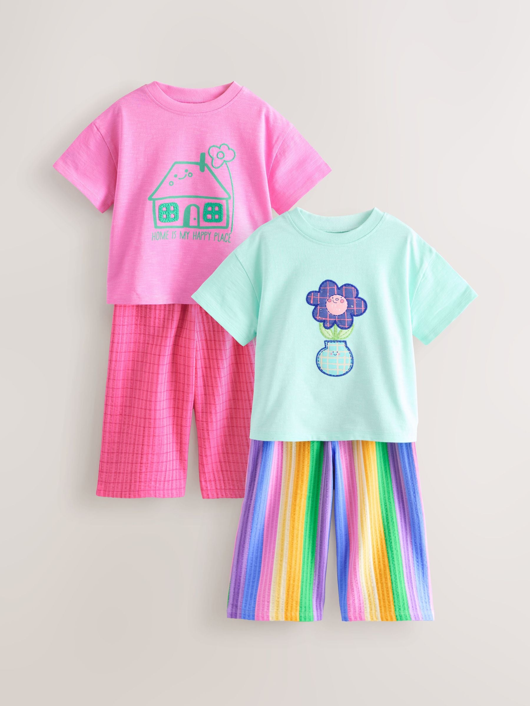 Pink Rainbow Top & Trousers Set 2 Pack (3mths-7yrs) image 6