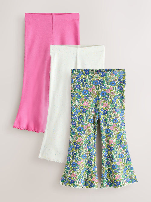 Pink/Floral Flared Leggings 3 Pack (3mths-7yrs) image 1
