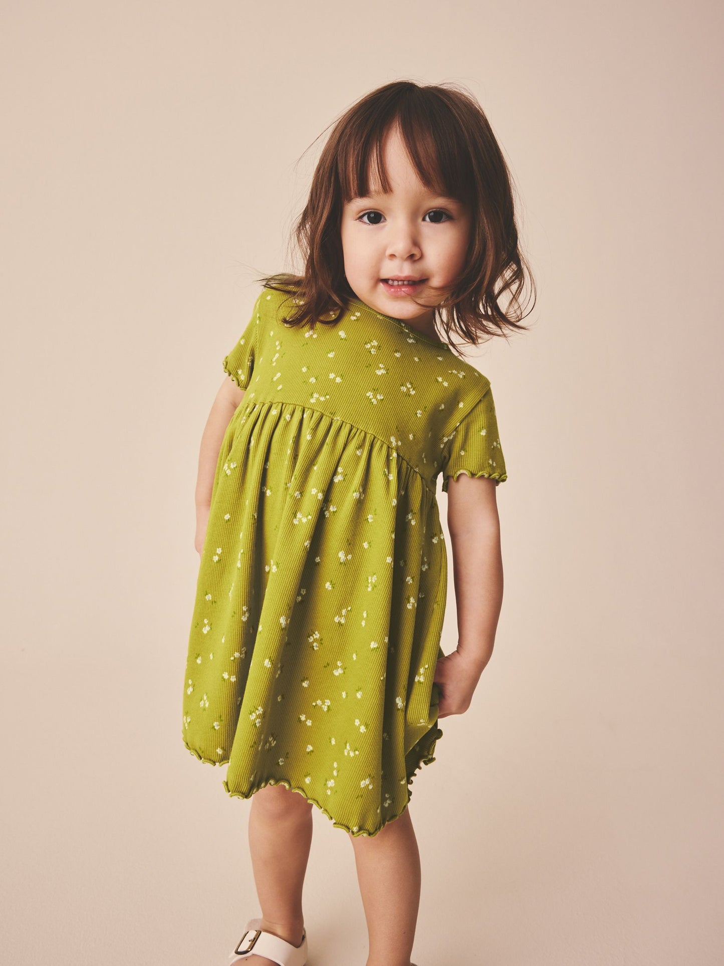 Olive Green Short Sleeve Ribbed Dress (3mths-7yrs) image 2