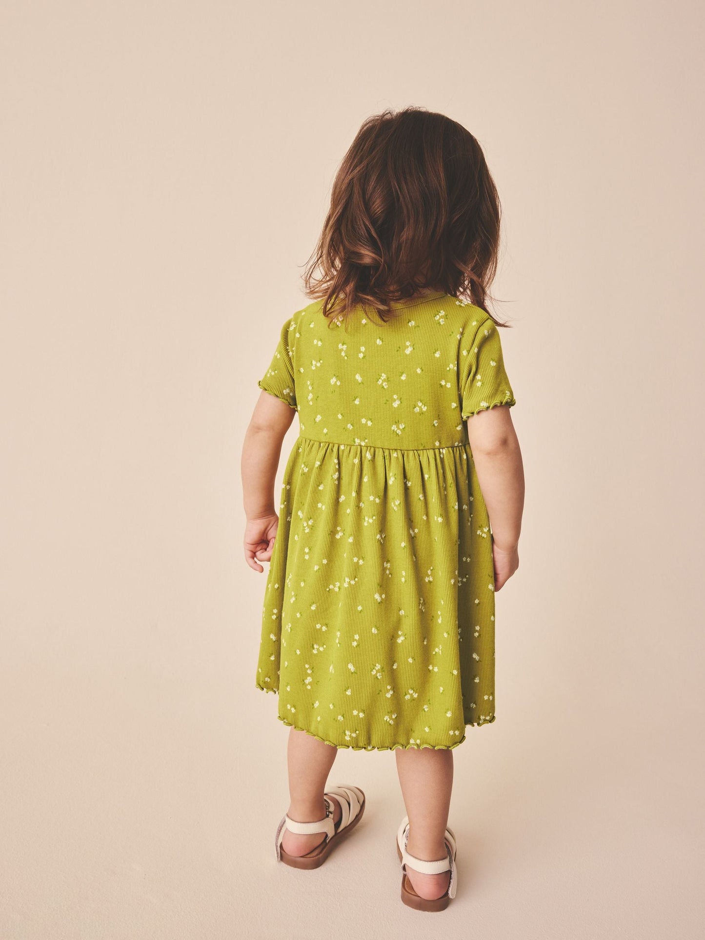 Olive Green Short Sleeve Ribbed Dress (3mths-7yrs) image 3
