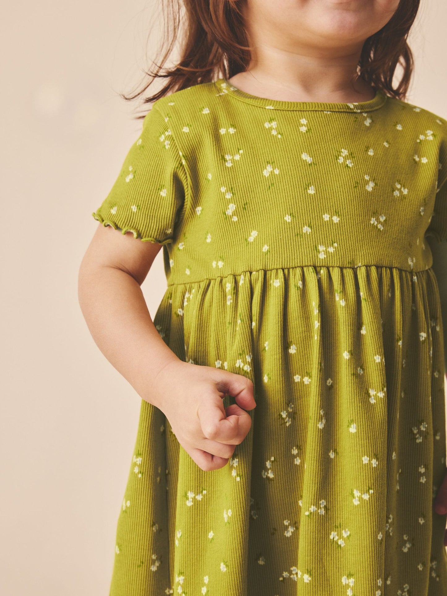 Olive Green Short Sleeve Ribbed Dress (3mths-7yrs) image 4